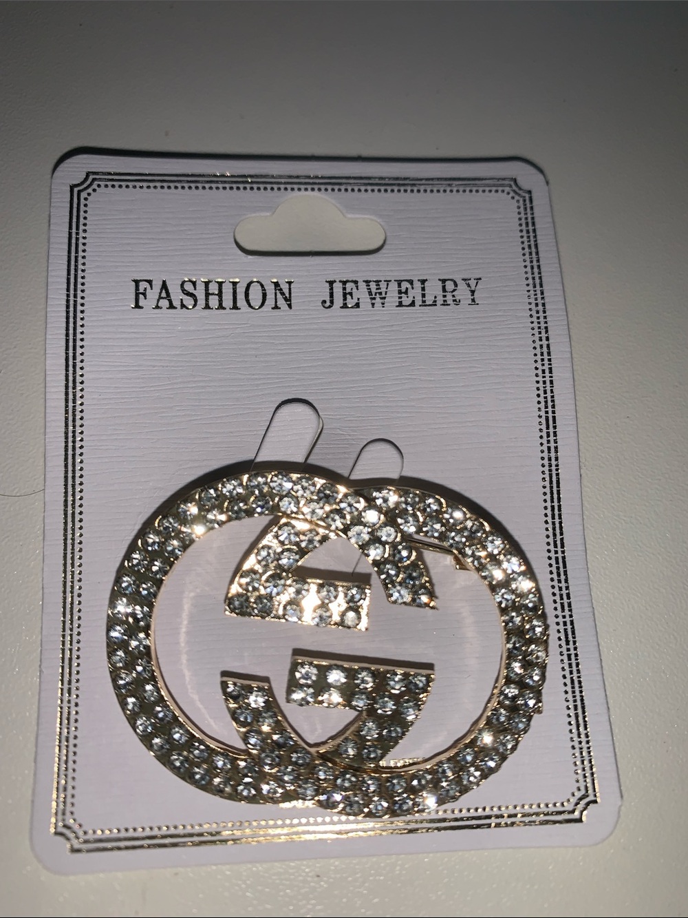 Fashion Jewelry Gold-Tone Double g Crystal Brooch